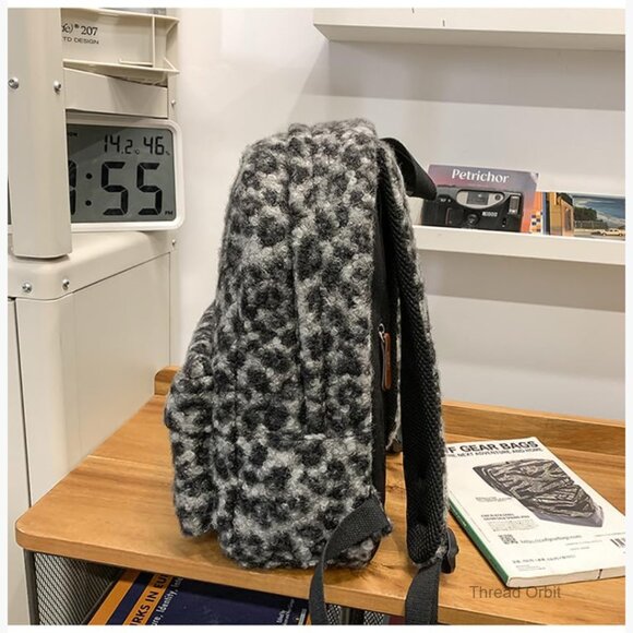 Fuzzy Cheetah Backpack, Adjustable Strap, Lightweight Corduroy, Daypack Purse